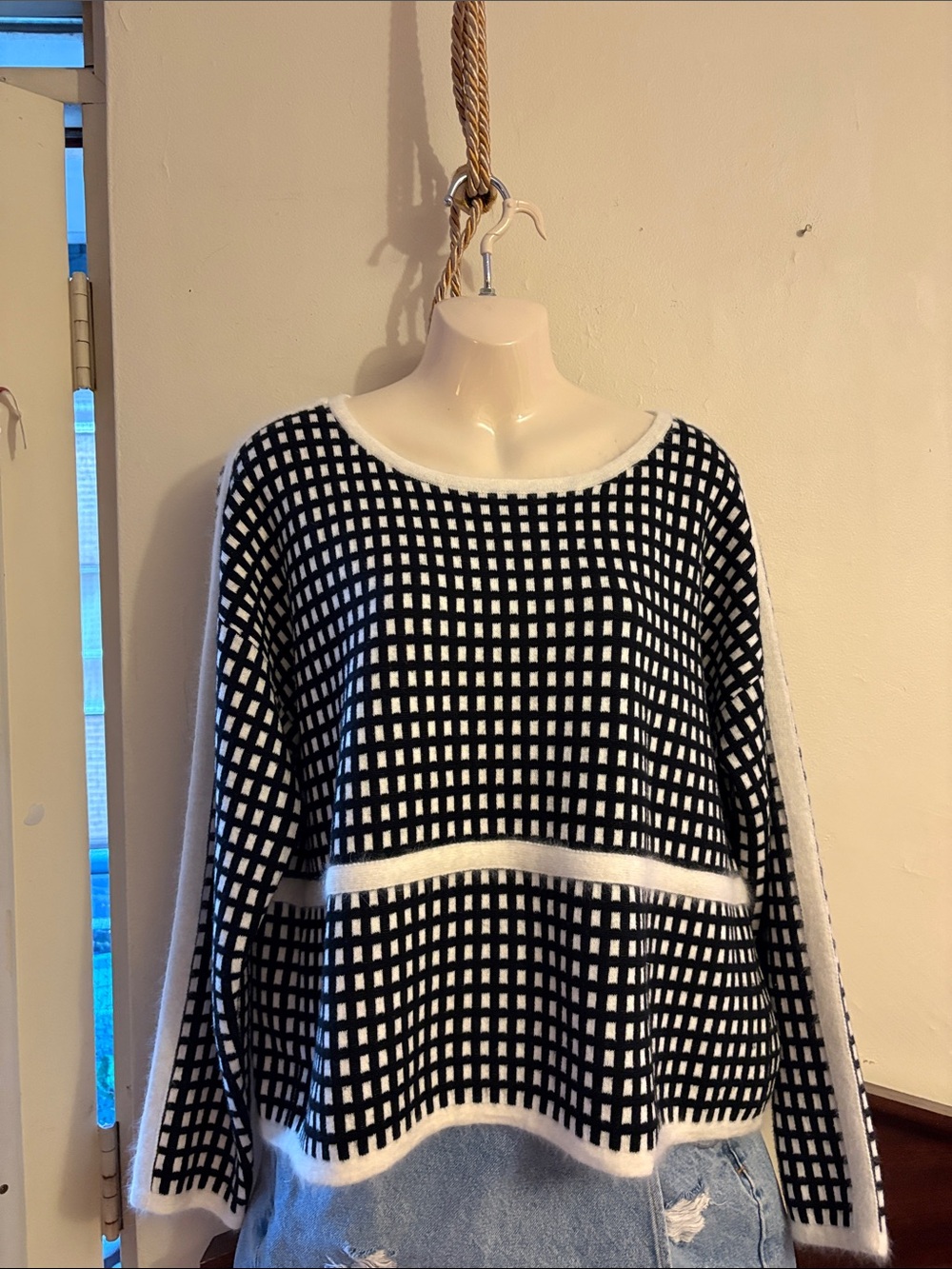 Essentials Black & White Grid Crewneck Sweater